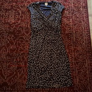 Anne Klein size 12 faux wrap dress navy blue and cream